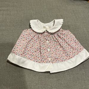 Vintage Strasburg Pink Floral Baby Dress with Lace Accents Button Detail Size 6M